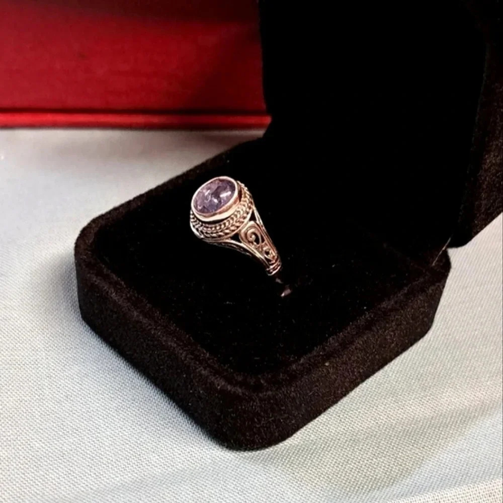 Bali Genuine Tanzanite Solitaire Ring In Sterling Silver. Sz 5 - Picture 4 of 5